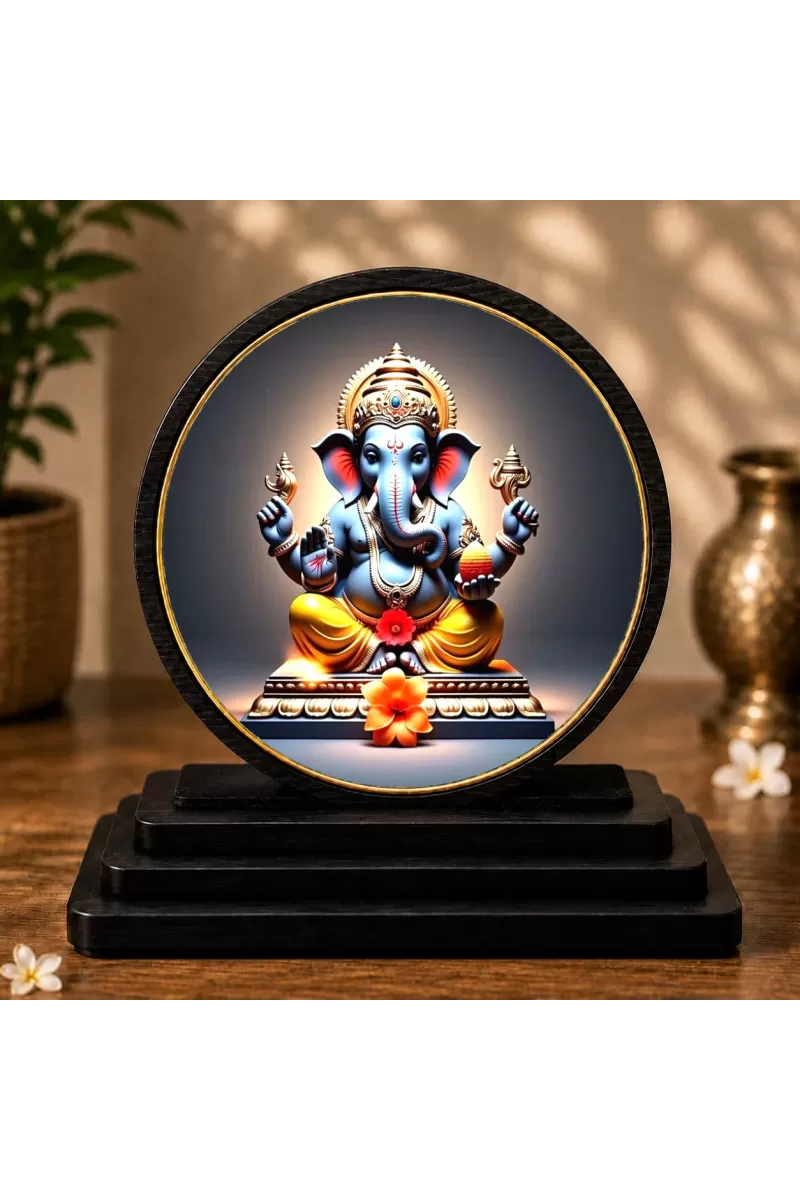 Premium Wooden Lord Ganesha Showpiece For Car Dashboard & Office Table | 4 X 4.5 Inch Sublimation Printed Decorative Stand | 4 Mm MDF | Home Decor | Made In India (F33521)