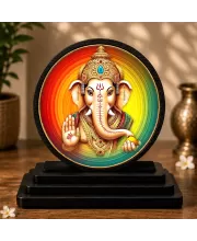 Premium Wooden Lord Ganesha Showpiece For Car Dashboard & Office Table | 4 X 4.5 Inch Sublimation Printed Decorative Stand | 4 Mm MDF | Home Decor | Made In India (F33522)