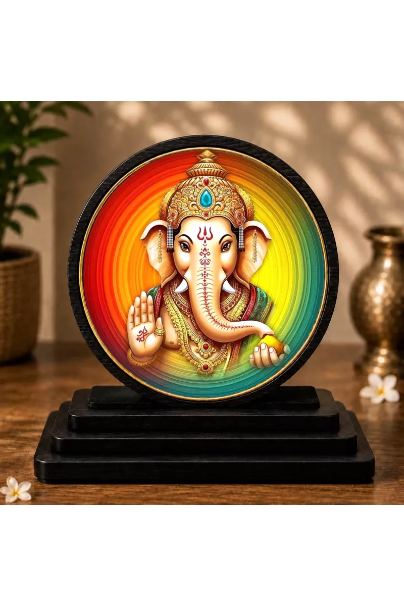Premium Wooden Lord Ganesha Showpiece For Car Dashboard & Office Table | 4 X 4.5 Inch Sublimation Printed Decorative Stand | 4 Mm MDF | Home Decor | Made In India (F33522)