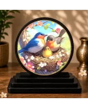 Premium Wooden Birds In A Nest Showpiece For Car Dashboard & Office Table | 4 X 4.5 Inch Sublimation Printed Decorative Stand | 4 Mm MDF | Home Decor | Made In India (F33523)