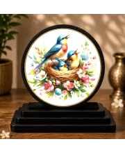 Premium Wooden Vibrant Bird And Nest Showpiece For Car Dashboard & Office Table | 4 X 4.5 Inch Sublimation Printed Decorative Stand | 4 Mm MDF | Home Decor | Made In India (F33524)