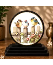 Premium Wooden  Three Colorful Birds Showpiece For Car Dashboard & Office Table | 4 X 4.5 Inch Sublimation Printed Decorative Stand | 4 Mm MDF | Home Decor | Made In India (F33525)