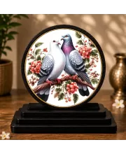 Premium Wooden Two Pigeon Showpiece For Car Dashboard & Office Table | 4 X 4.5 Inch Sublimation Printed Decorative Stand | 4 Mm MDF | Home Decor | Made In India (F33526)