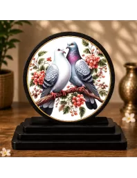 Premium Wooden Two Pigeon Showpiece For Car Dashboard & Office Table | 4 X 4.5 Inch Sublimation Printed Decorative Stand | 4 Mm MDF | Home Decor | Made In India (F33526)