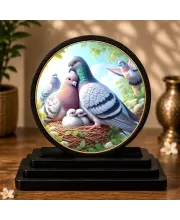 Premium Wooden  Pigeon Art Showpiece For Car Dashboard & Office Table | 4 X 4.5 Inch Sublimation Printed Decorative Stand | 4 Mm MDF | Home Decor | Made In India (F33527)