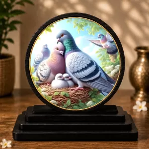 Premium Wooden  Pigeon Art Showpiece For Car Dashboard & Office Table | 4 X 4.5 Inch Sublimation Printed Decorative Stand | 4 Mm MDF | Home Decor | Made In India (F33527)