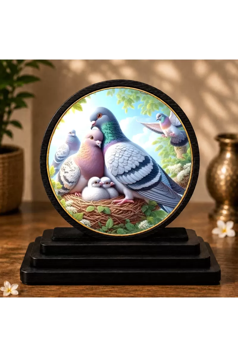 Premium Wooden  Pigeon Art Showpiece For Car Dashboard & Office Table | 4 X 4.5 Inch Sublimation Printed Decorative Stand | 4 Mm MDF | Home Decor | Made In India (F33527)