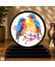 Premium Wooden  Blue Birds Showpiece For Car Dashboard & Office Table | 4 X 4.5 Inch Sublimation Printed Decorative Stand | 4 Mm MDF | Home Decor | Made In India (F33532)