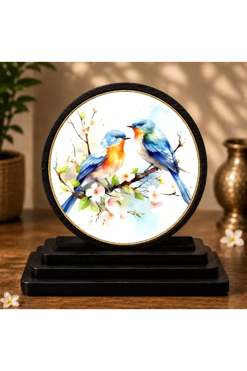 Premium Wooden Vibrant Bluebird Showpiece For Car Dashboard & Office Table | 4 X 4.5 Inch Sublimation Printed Decorative Stand | 4 Mm MDF | Home Decor | Made In India (F33534)