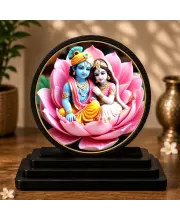 Premium Wooden  Radha Krishna Showpiece For Car Dashboard & Office Table | 4 X 4.5 Inch Sublimation Printed Decorative Stand | 4 Mm MDF | Home Decor | Made In India (F33535)