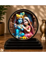 Premium Wooden  Lord Radhe Krishna Showpiece For Car Dashboard & Office Table | 4 X 4.5 Inch Sublimation Printed Decorative Stand | 4 Mm MDF | Home Decor | Made In India (F33536)