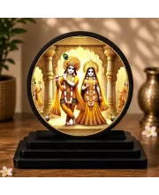 Premium Wooden Radha Krishna Showpiece For Car Dashboard & Office Table | 4 X 4.5 Inch Sublimation Printed Decorative Stand | 4 Mm MDF | Home Decor | Made In India (F33537)