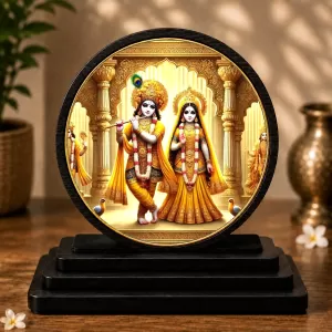 Premium Wooden Radha Krishna Showpiece For Car Dashboard & Office Table | 4 X 4.5 Inch Sublimation Printed Decorative Stand | 4 Mm MDF | Home Decor | Made In India (F33537)