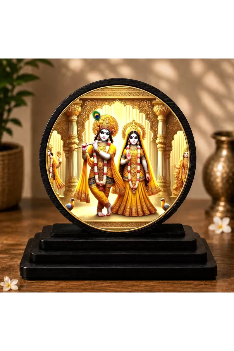 Premium Wooden Radha Krishna Showpiece For Car Dashboard & Office Table | 4 X 4.5 Inch Sublimation Printed Decorative Stand | 4 Mm MDF | Home Decor | Made In India (F33537)