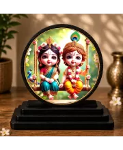 Premium Wooden  Radha Krishna Showpiece For Car Dashboard & Office Table | 4 X 4.5 Inch Sublimation Printed Decorative Stand | 4 Mm MDF | Home Decor | Made In India (F33539)