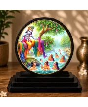 Premium Wooden Gopi Vastraharan Showpiece For Car Dashboard & Office Table | 4 X 4.5 Inch Sublimation Printed Decorative Stand | 4 Mm MDF | Home Decor | Made In India (F33540)