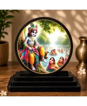 Premium Wooden Gopi Vastraharan Showpiece For Car Dashboard & Office Table | 4 X 4.5 Inch Sublimation Printed Decorative Stand | 4 Mm MDF | Home Decor | Made In India (F33541)