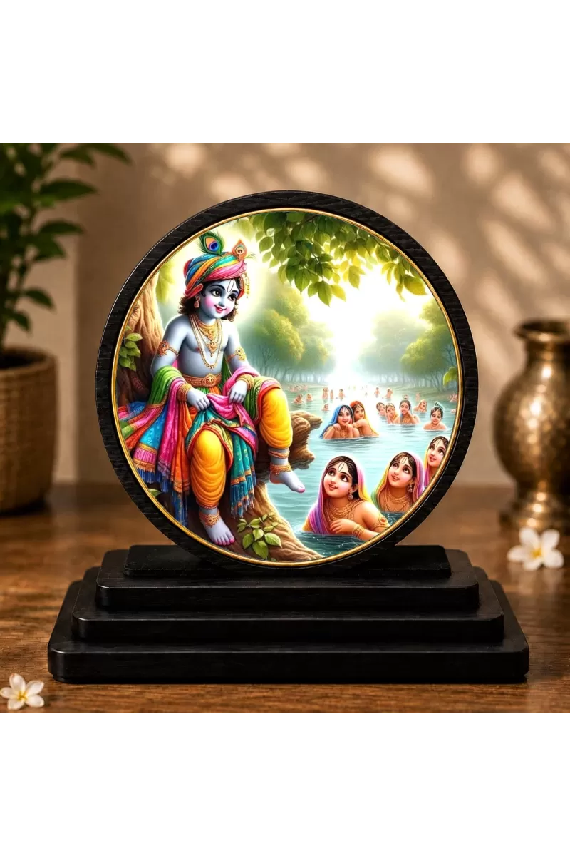 Premium Wooden Gopi Vastraharan Showpiece For Car Dashboard & Office Table | 4 X 4.5 Inch Sublimation Printed Decorative Stand | 4 Mm MDF | Home Decor | Made In India (F33541)