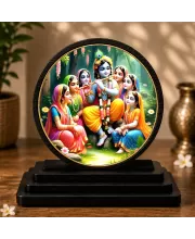 Premium Wooden Radha Krishna Showpiece For Car Dashboard & Office Table | 4 X 4.5 Inch Sublimation Printed Decorative Stand | 4 Mm MDF | Home Decor | Made In India (F33542)