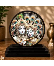 Premium Wooden Radhe Krishna Showpiece For Car Dashboard & Office Table | 4 X 4.5 Inch Sublimation Printed Decorative Stand | 4 Mm MDF | Home Decor | Made In India (F33544)