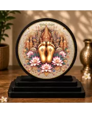 Premium Wooden Shree Krishna Lotus Feet Showpiece For Car Dashboard & Office Table | 4 X 4.5 Inch Sublimation Printed Decorative Stand | 4 Mm MDF | Home Decor | Made In India (F33546)
