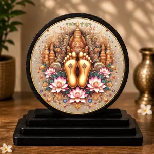Premium Wooden Shree Krishna Lotus Feet Showpiece For Car Dashboard & Office Table | 4 X 4.5 Inch Sublimation Printed Decorative Stand | 4 Mm MDF | Home Decor | Made In India (F33546) Premium Wooden Shree Krishna Lotus Feet Showpiece For Car Dashboard & Office Table | 4 X 4.5 Inch Sublimation Printed Decorative Stand | 4 Mm MDF | Home Decor | Made In India (F33546)