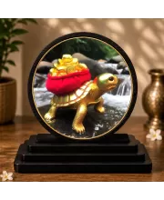Premium Wooden  Feng Shui Tortoise  Showpiece For Car Dashboard & Office Table | 4 X 4.5 Inch Sublimation Printed Decorative Stand | 4 Mm MDF | Home Decor | Made In India (F33547)