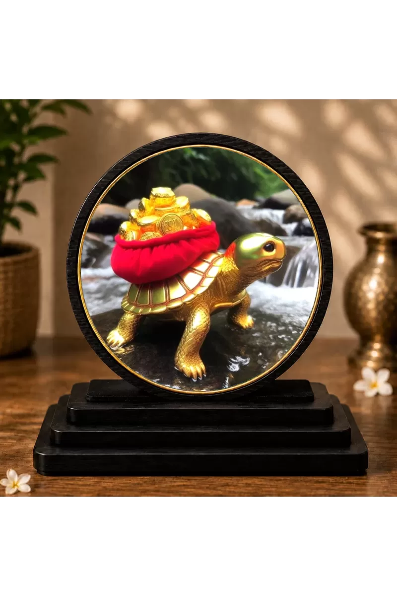 Premium Wooden  Feng Shui Tortoise  Showpiece For Car Dashboard & Office Table | 4 X 4.5 Inch Sublimation Printed Decorative Stand | 4 Mm MDF | Home Decor | Made In India (F33547)