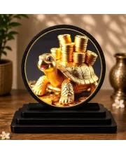 Premium Wooden  Golden Tortoise Showpiece For Car Dashboard & Office Table | 4 X 4.5 Inch Sublimation Printed Decorative Stand | 4 Mm MDF | Home Decor | Made In India (F33548)