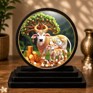 Premium Wooden Kamadhenu Cow And Calf Showpiece For Car Dashboard & Office Table | 4 X 4.5 Inch Sublimation Printed Decorative Stand | 4 Mm MDF | Home Decor | Made In India (F33549) Premium Wooden Kamadhenu Cow And Calf Showpiece For Car Dashboard & Office Table | 4 X 4.5 Inch Sublimation Printed Decorative Stand | 4 Mm MDF | Home Decor | Made In India (F33549)