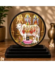 Premium Wooden Kamadhenu Cow   Showpiece For Car Dashboard & Office Table | 4 X 4.5 Inch Sublimation Printed Decorative Stand | 4 Mm MDF | Home Decor | Made In India (F33551)
