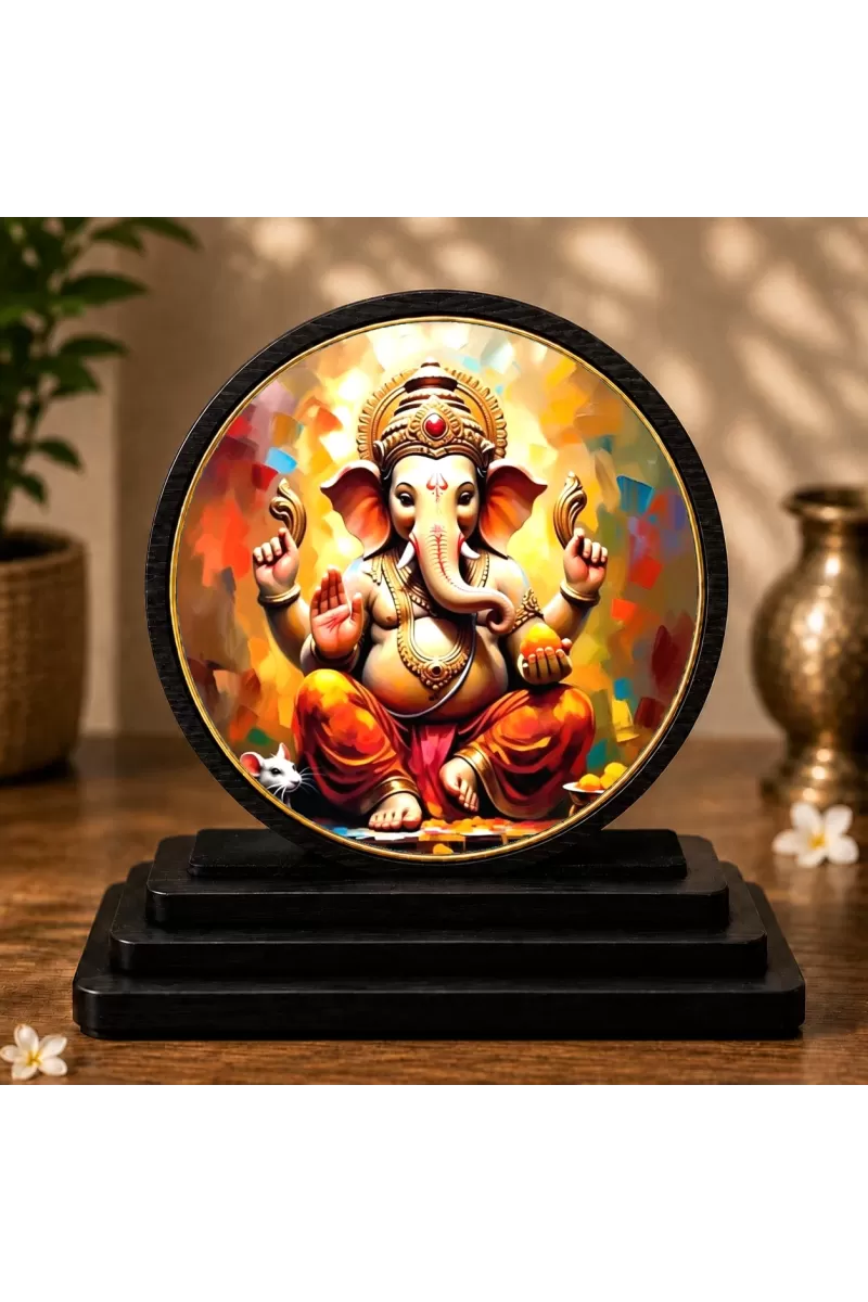 Premium Wooden Lord Ganesha Showpiece For Car Dashboard & Office Table | 4 X 4.5 Inch Sublimation Printed Decorative Stand | 4 Mm MDF | Home Decor | Made In India (F33553)
