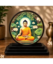 Premium Wooden Gautam Buddha Showpiece For Car Dashboard & Office Table | 4 X 4.5 Inch Sublimation Printed Decorative Stand | 4 Mm MDF | Home Decor | Made In India (F33555)