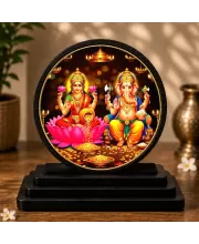 Premium Wooden Shri Laxmi Ganesha Showpiece For Car Dashboard & Office Table | 4 X 4.5 Inch Sublimation Printed Decorative Stand | 4 Mm MDF | Home Decor | Made In India (F33557)