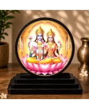 Premium Wooden Shri Lakshmi Narayan Showpiece For Car Dashboard & Office Table | 4 X 4.5 Inch Sublimation Printed Decorative Stand | 4 Mm MDF | Home Decor | Made In India (F33558)