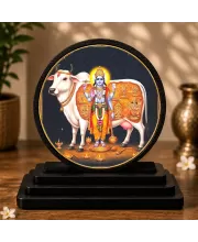 Premium Wooden Lord Krishna Showpiece For Car Dashboard & Office Table | 4 X 4.5 Inch Sublimation Printed Decorative Stand | 4 Mm MDF | Home Decor | Made In India (F33559)