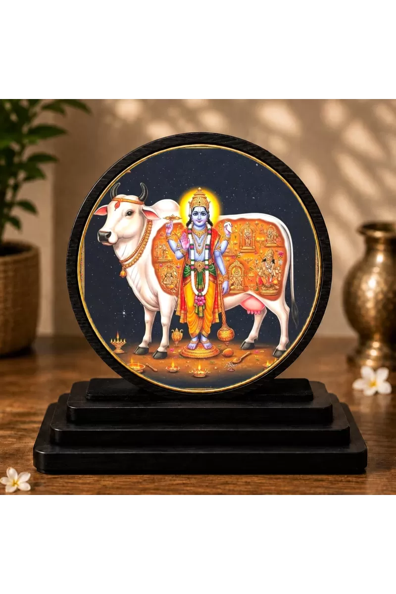 Premium Wooden Lord Krishna Showpiece For Car Dashboard & Office Table | 4 X 4.5 Inch Sublimation Printed Decorative Stand | 4 Mm MDF | Home Decor | Made In India (F33559)