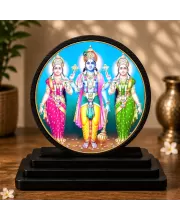 Premium Wooden  Lord Vishnu, Goddess Lakshmi And Bhudevi Showpiece For Car Dashboard & Office Table | 4 X 4.5 Inch Sublimation Printed Decorative Stand | 4 Mm MDF | Home Decor | Made In India (F33560)