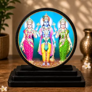 Premium Wooden Lord Vishnu, Goddess Lakshmi And Bhudevi Showpiece For Car Dashboard & Office Table | 4 X 4.5 Inch Sublimation Printed Decorative Stand | 4 Mm MDF | Home Decor | Made In India (F33560) Premium Wooden Lord Vishnu, Goddess Lakshmi And Bhudevi Showpiece For Car Dashboard & Office Table | 4 X 4.5 Inch Sublimation Printed Decorative Stand | 4 Mm MDF | Home Decor | Made In India (F33560)