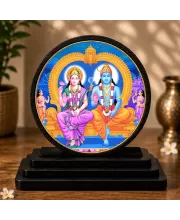 Premium Wooden Shri Laxmi Narayan  Showpiece For Car Dashboard & Office Table | 4 X 4.5 Inch Sublimation Printed Decorative Stand | 4 Mm MDF | Home Decor | Made In India (F33562)