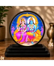 Premium Wooden Lord Vishnu And Goddess Lakshmi Showpiece For Car Dashboard & Office Table | 4 X 4.5 Inch Sublimation Printed Decorative Stand | 4 Mm MDF | Home Decor | Made In India (F33563)