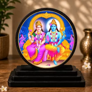 Premium Wooden Lord Vishnu And Goddess Lakshmi Showpiece For Car Dashboard & Office Table | 4 X 4.5 Inch Sublimation Printed Decorative Stand | 4 Mm MDF | Home Decor | Made In India (F33563) Premium Wooden Lord Vishnu And Goddess Lakshmi Showpiece For Car Dashboard & Office Table | 4 X 4.5 Inch Sublimation Printed Decorative Stand | 4 Mm MDF | Home Decor | Made In India (F33563)