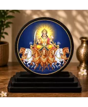 Premium Wooden Lord Surya Dev Showpiece For Car Dashboard & Office Table | 4 X 4.5 Inch Sublimation Printed Decorative Stand | 4 Mm MDF | Home Decor | Made In India (F33564)