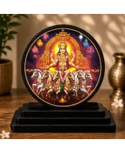 Premium Wooden Lord Surya Dev Showpiece For Car Dashboard & Office Table | 4 X 4.5 Inch Sublimation Printed Decorative Stand | 4 Mm MDF | Home Decor | Made In India (F33565)