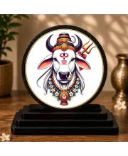Premium Wooden  Nandi Maharaj Showpiece For Car Dashboard & Office Table | 4 X 4.5 Inch Sublimation Printed Decorative Stand | 4 Mm MDF | Home Decor | Made In India (F33568)