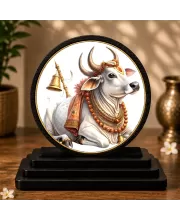 Premium Wooden  Nandi Maharaj Showpiece For Car Dashboard & Office Table | 4 X 4.5 Inch Sublimation Printed Decorative Stand | 4 Mm MDF | Home Decor | Made In India (F33569)