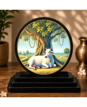 Premium Wooden Kamadhenu Cow Showpiece For Car Dashboard & Office Table | 4 X 4.5 Inch Sublimation Printed Decorative Stand | 4 Mm MDF | Home Decor | Made In India (F33570)