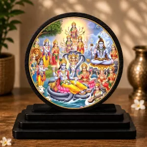 Premium Wooden Lord Vishnu Seated On Sheshnag Showpiece For Car Dashboard & Office Table | 4 X 4.5 Inch Sublimation Printed Decorative Stand | 4 Mm MDF | Home Decor | Made In India (F33572) Premium Wooden Lord Vishnu Seated On Sheshnag Showpiece For Car Dashboard & Office Table | 4 X 4.5 Inch Sublimation Printed Decorative Stand | 4 Mm MDF | Home Decor | Made In India (F33572)