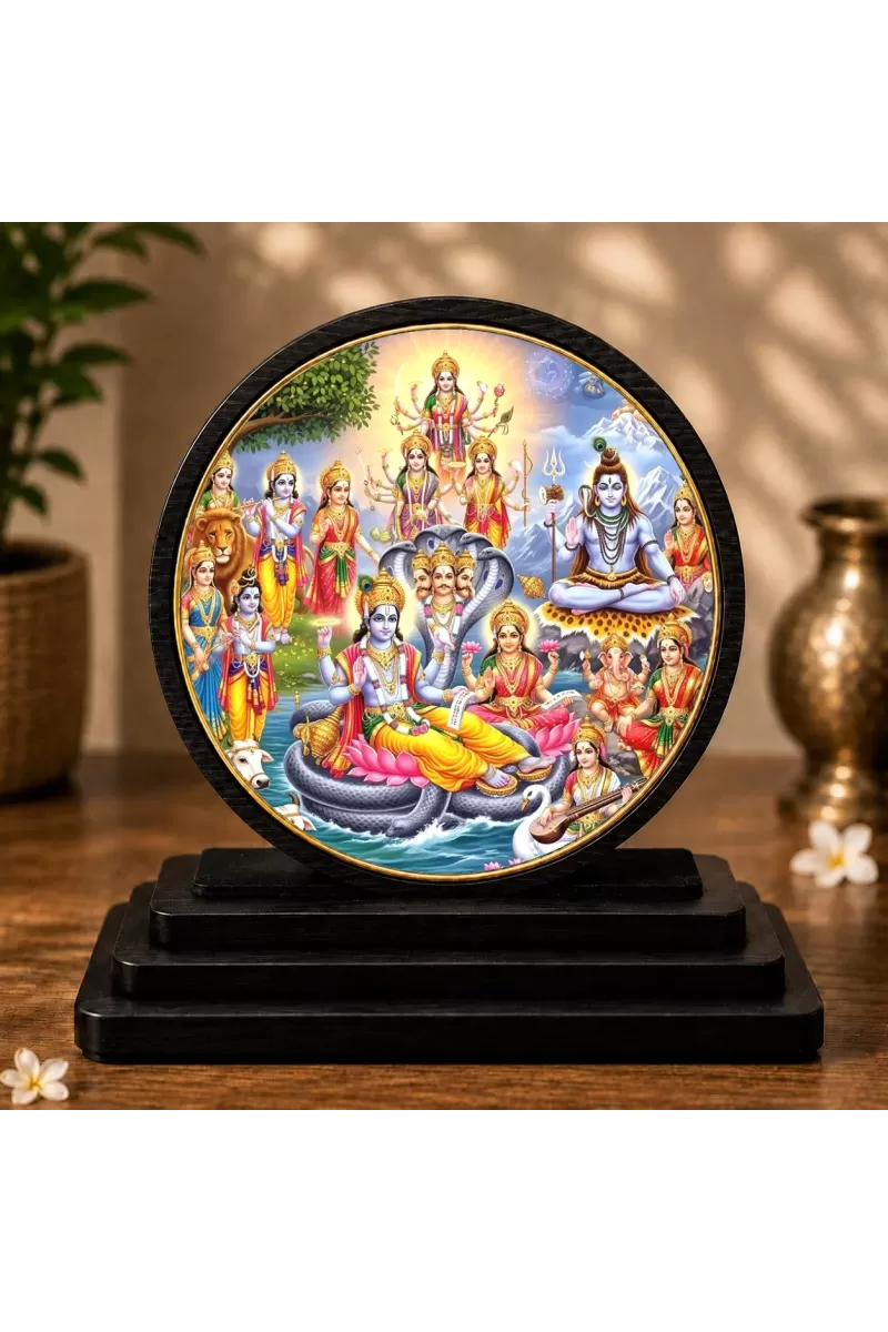 Premium Wooden Lord Vishnu Seated On Sheshnag Showpiece For Car Dashboard & Office Table | 4 X 4.5 Inch Sublimation Printed Decorative Stand | 4 Mm MDF | Home Decor | Made In India (F33572)