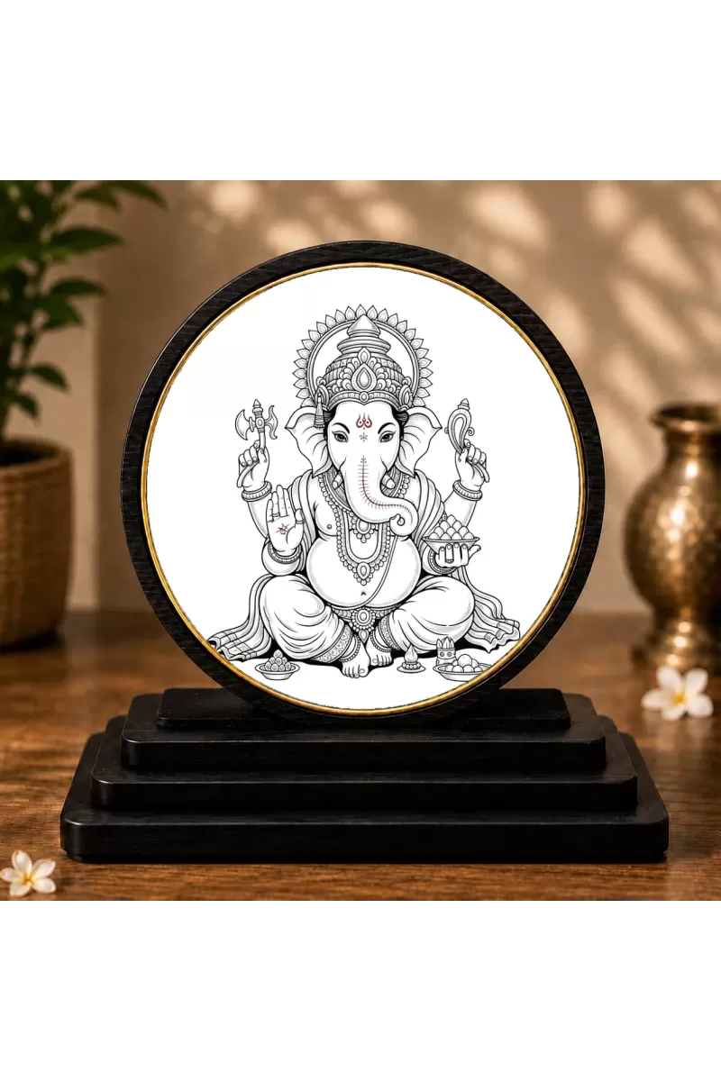 Premium Wooden Lord Ganesha Showpiece For Car Dashboard & Office Table | 4 X 4.5 Inch Sublimation Printed Decorative Stand | 4 Mm MDF | Home Decor | Made In India (F33573)